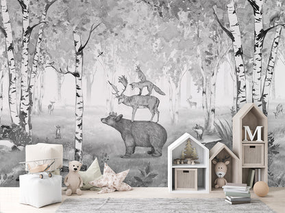 Bear King - B W luxury wallpaper in kids room interior — Artehub Egypt