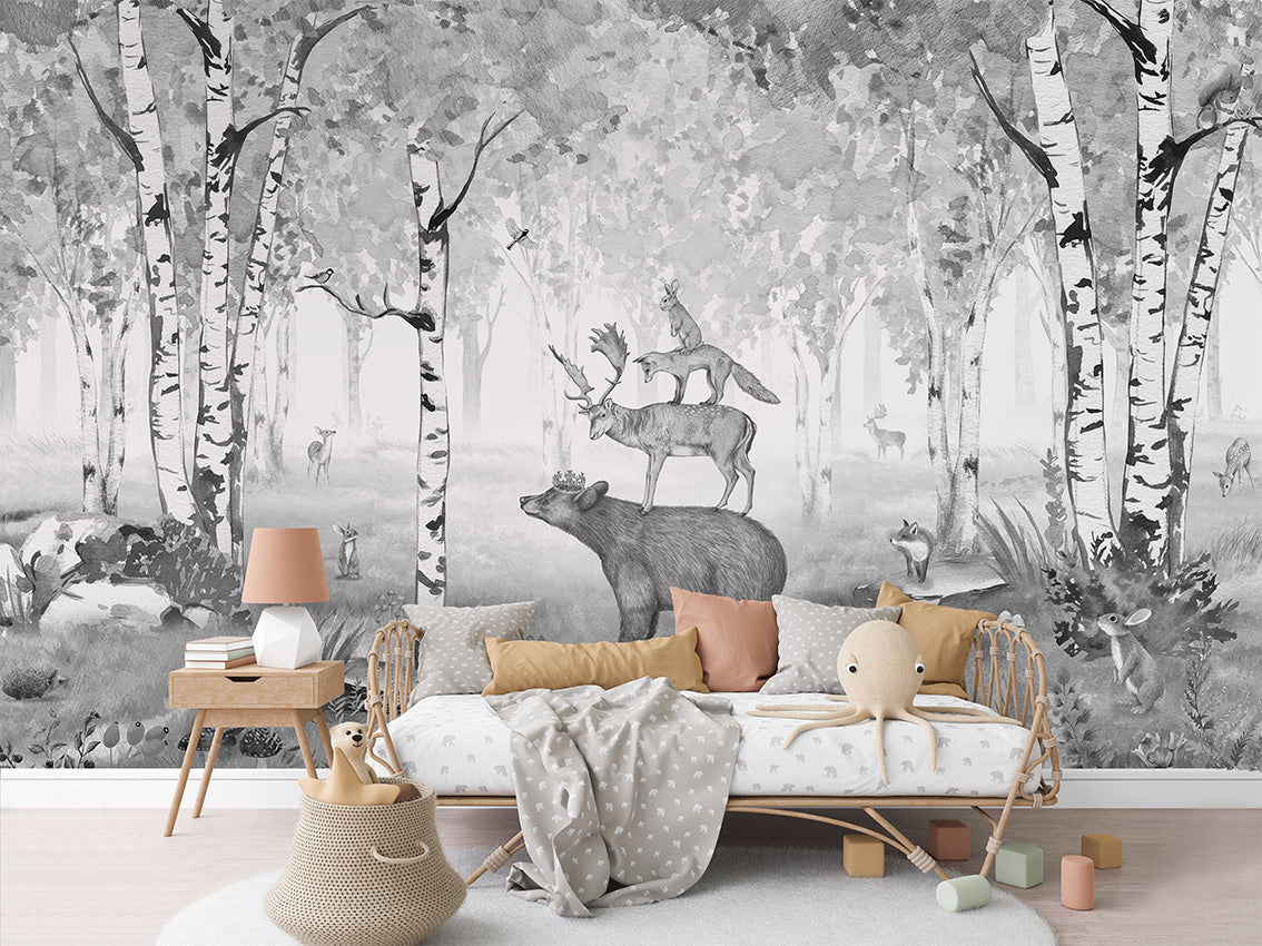 Bear King - B W luxury wallpaper in kids room interior — Artehub Egypt