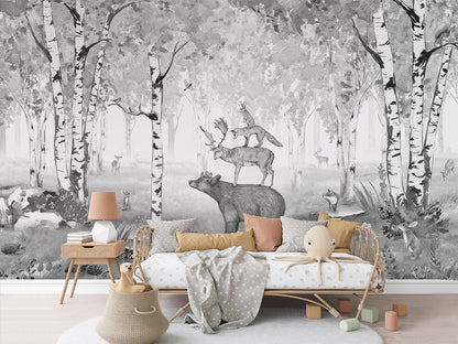 Bear King - B W luxury wallpaper in kids room interior — Artehub Egypt