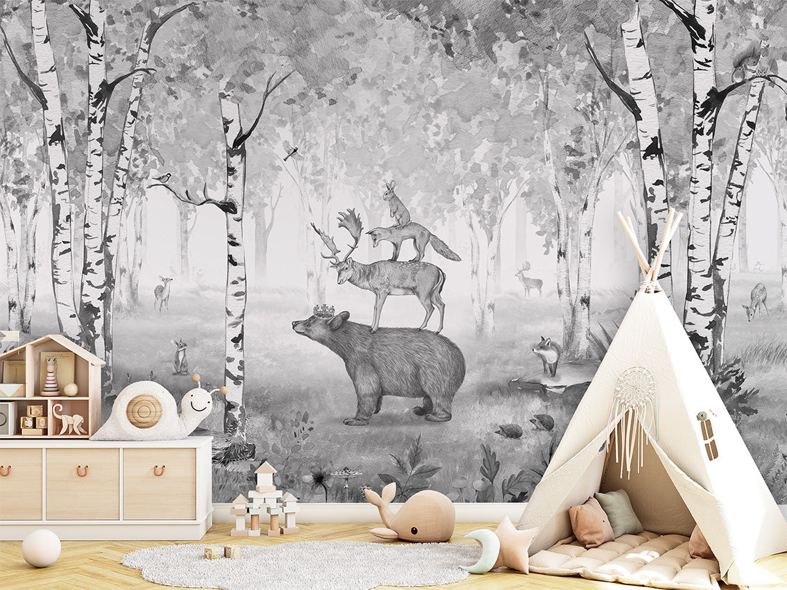 Bear King - B W luxury wallpaper in kids room interior — Artehub Egypt