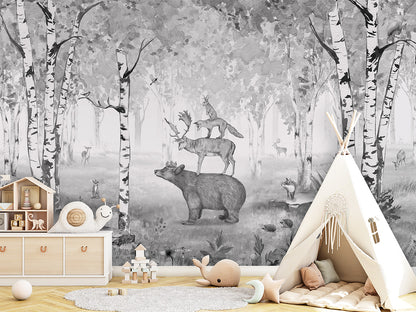 Bear King - B W luxury wallpaper in kids room interior — Artehub Egypt