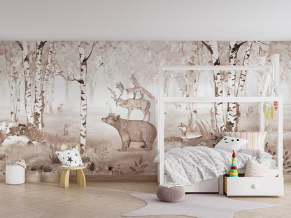 Bear King - Brown luxury wallpaper in kids room interior — Artehub Egypt