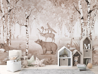 Bear King - Brown luxury wallpaper in kids room interior — Artehub Egypt