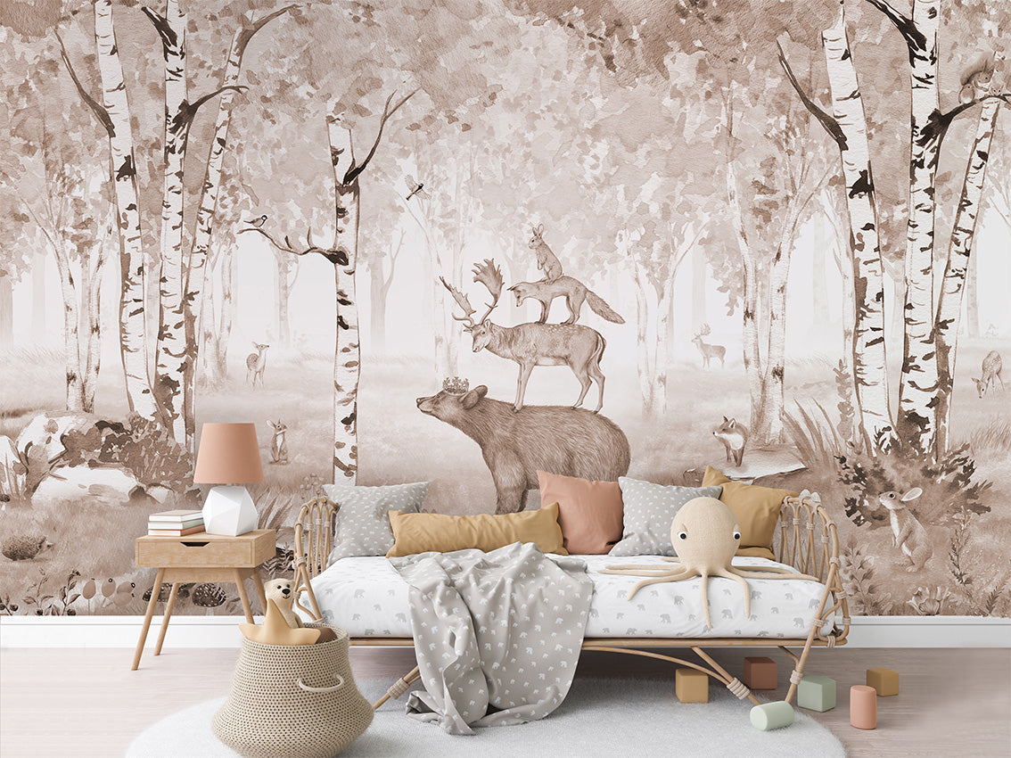 Bear King - Brown luxury wallpaper in kids room interior — Artehub Egypt