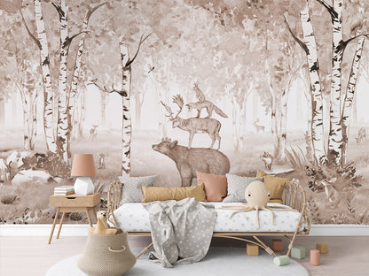Bear King - Brown luxury wallpaper in kids room interior — Artehub Egypt