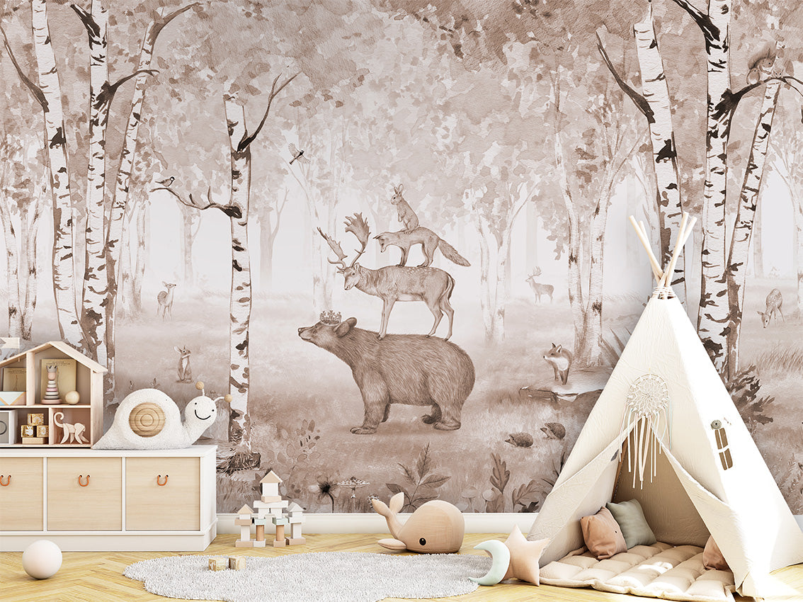 Bear King - Brown luxury wallpaper in kids room interior — Artehub Egypt