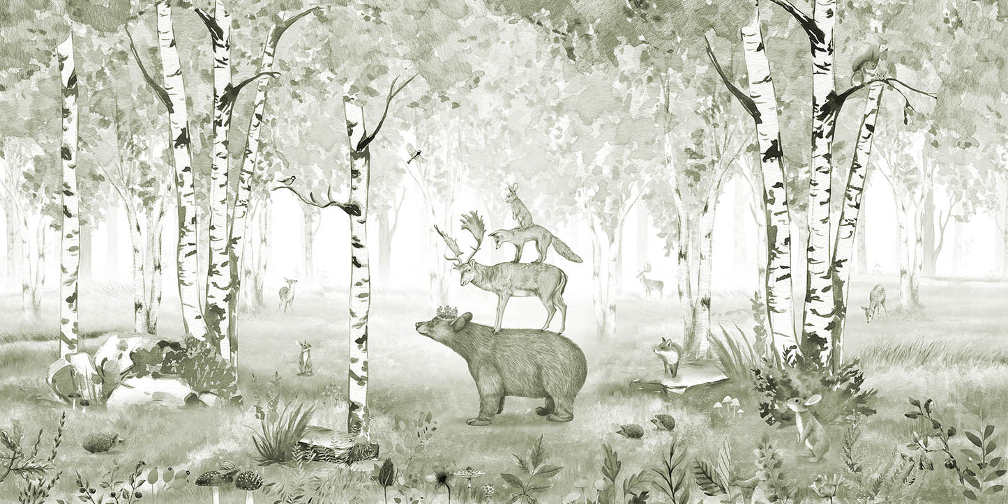Bear King - Green European mural wallpaper design for kids room — Artehub Egypt