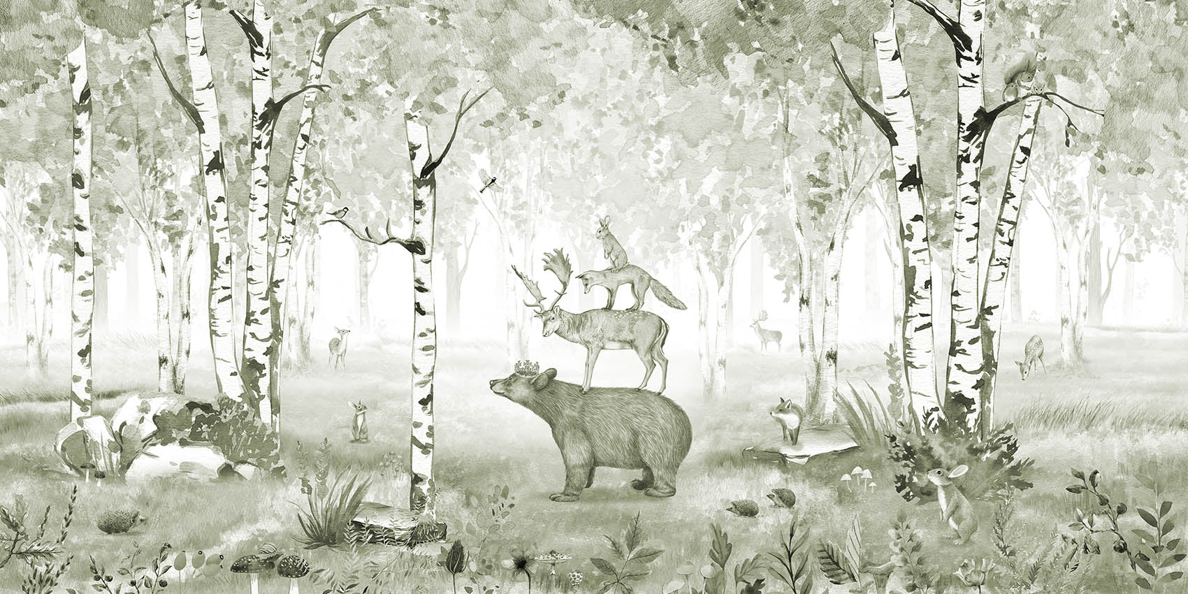 Bear King - Green European mural wallpaper design for kids room — Artehub Egypt