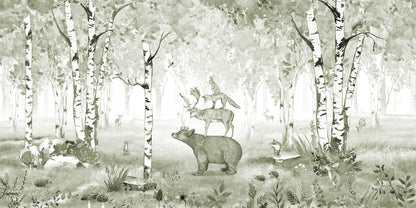 Bear King - Green European mural wallpaper design for kids room — Artehub Egypt