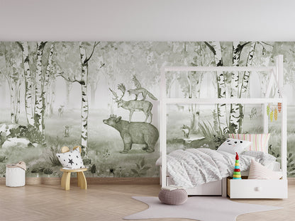 Bear King - Green luxury wallpaper in kids room interior — Artehub Egypt