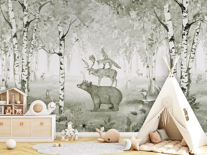 Bear King - Green luxury wallpaper in kids room interior — Artehub Egypt
