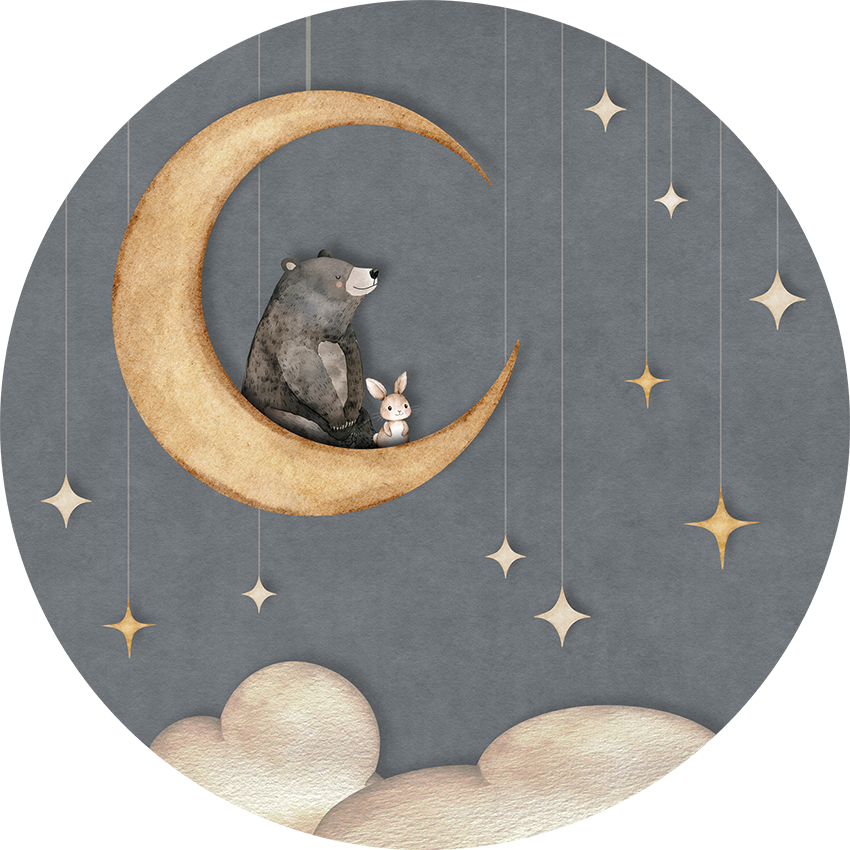 Bear on the Moon - Blue - Circle