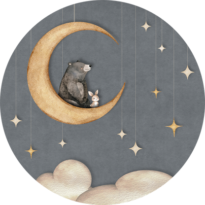 Bear on the Moon - Blue - Circle