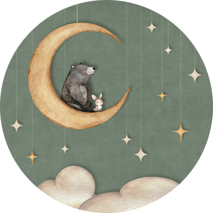Bear on the Moon - Green - Circle