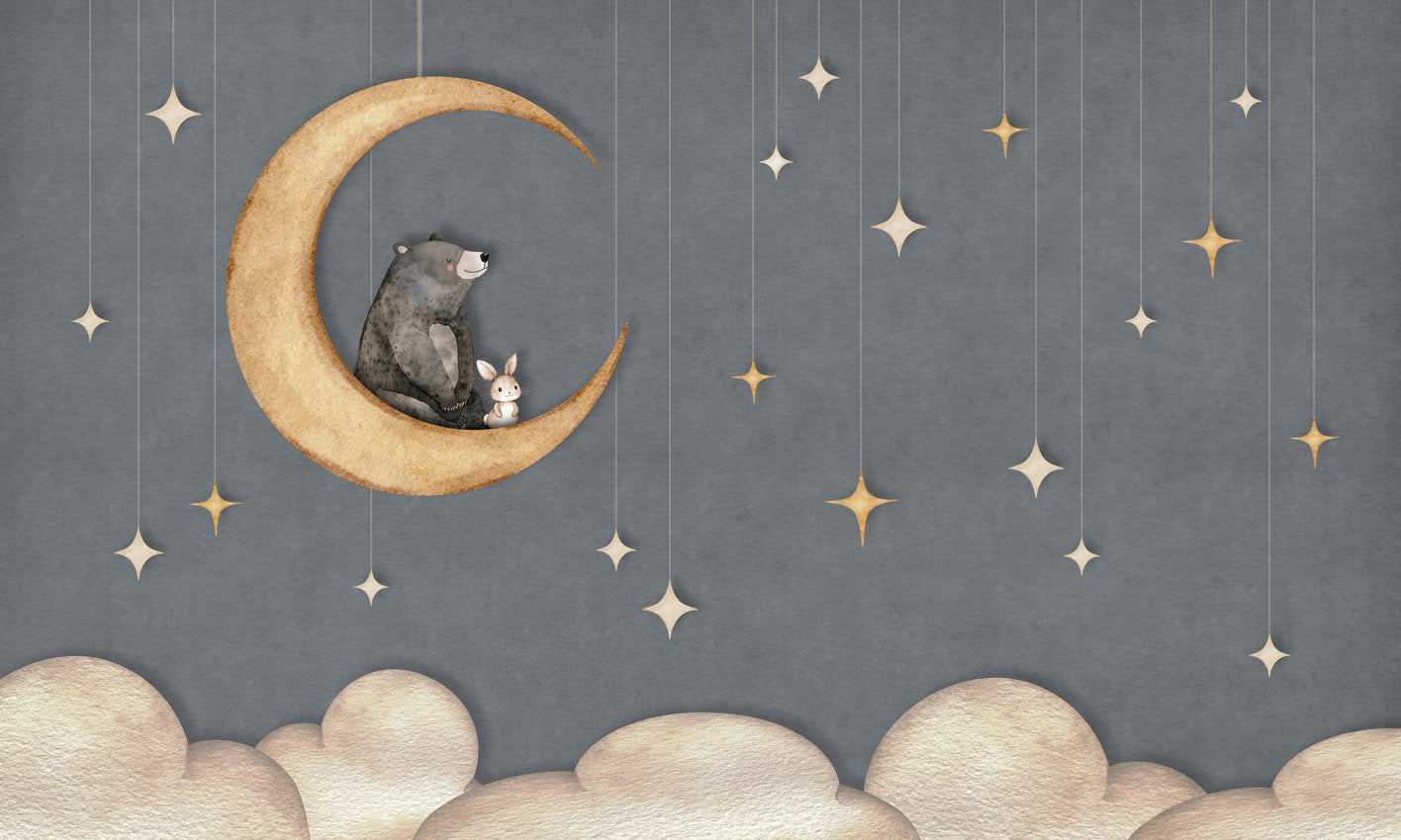 Bear on the Moon - blue mural wallpaper design — premium wallpaper by Artehub Egypt