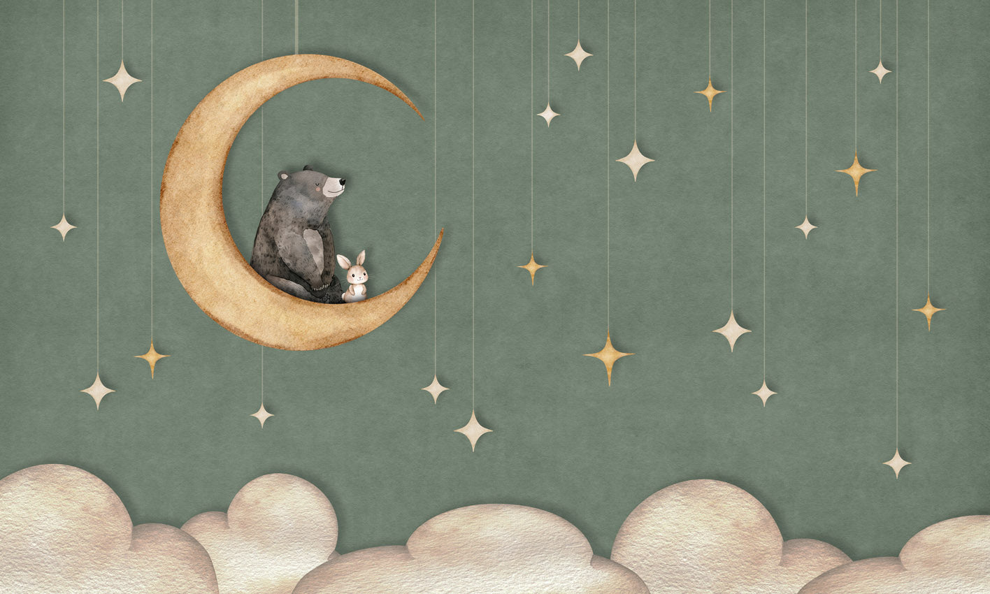 Bear on the Moon - green mural wallpaper design — premium wallpaper by Artehub Egypt