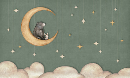 Bear on the Moon - green mural wallpaper design — premium wallpaper by Artehub Egypt
