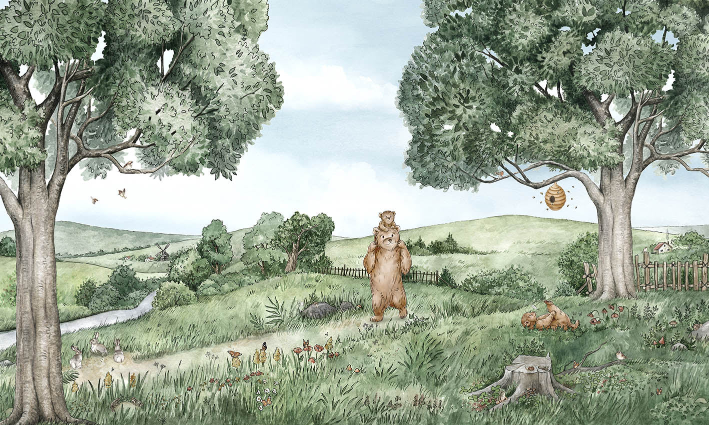 Bears and Bees European mural wallpaper design for kids room — Artehub Egypt