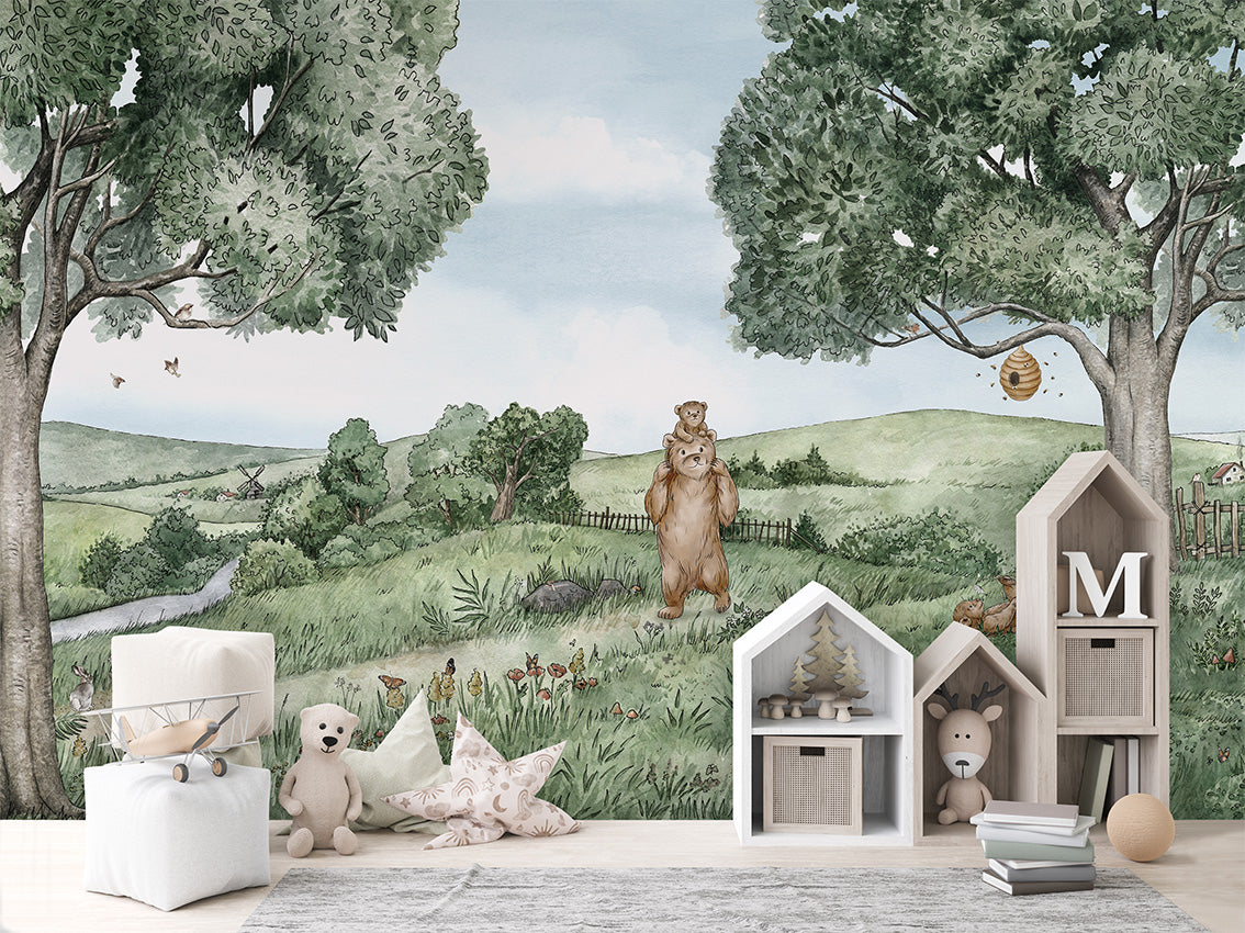 Bears and Bees luxury wallpaper in kids room interior — Artehub Egypt