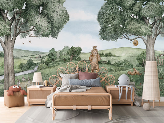 Bears and Bees luxury wallpaper in kids room interior — Artehub Egypt