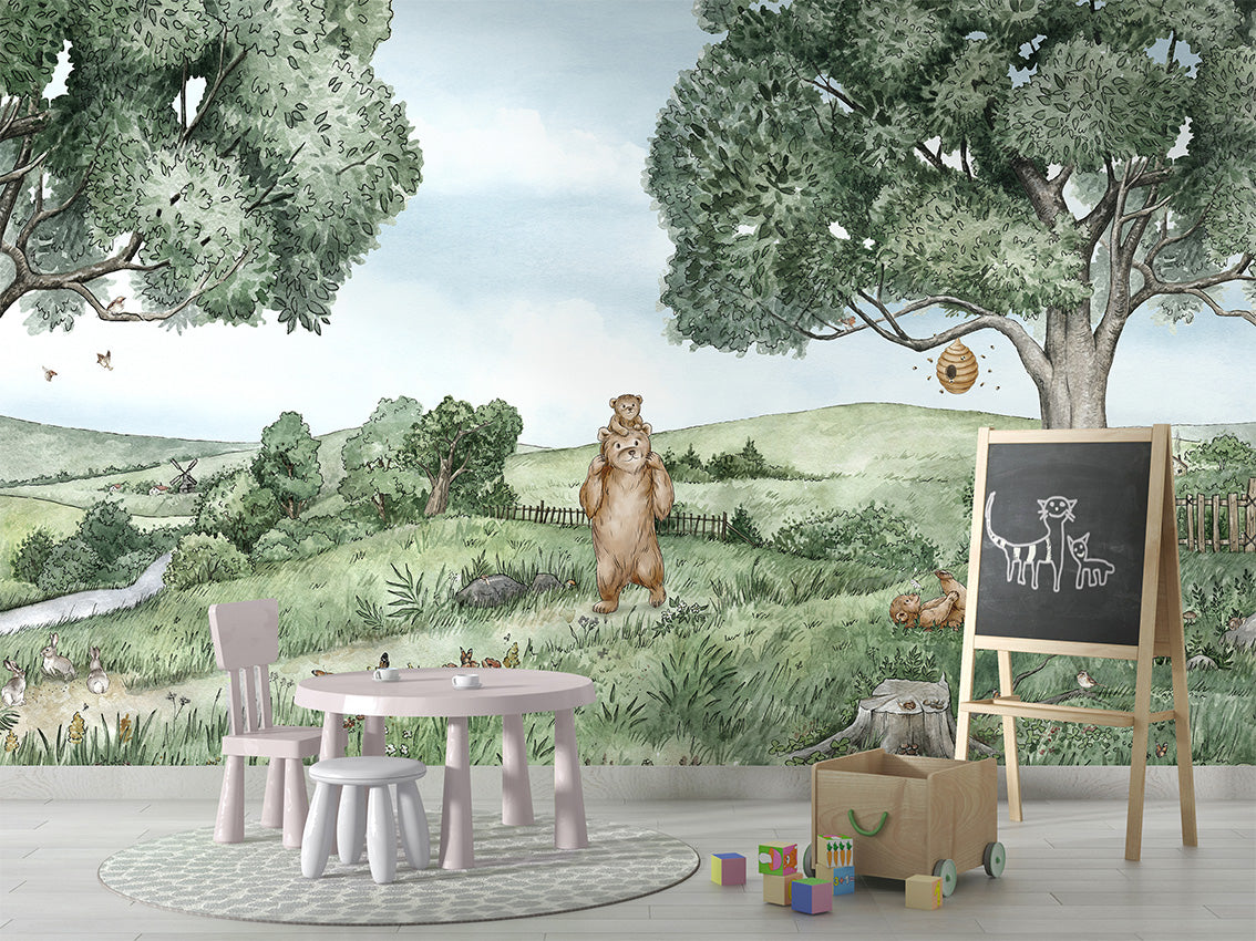 Bears and Bees luxury wallpaper in kids room interior — Artehub Egypt