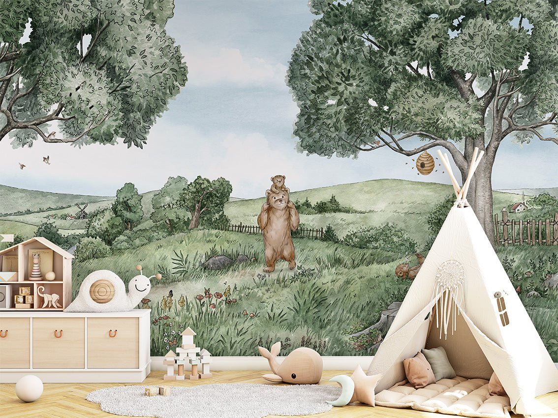 Bears and Bees luxury wallpaper in kids room interior — Artehub Egypt