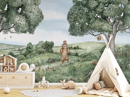 Bears and Bees luxury wallpaper in kids room interior — Artehub Egypt