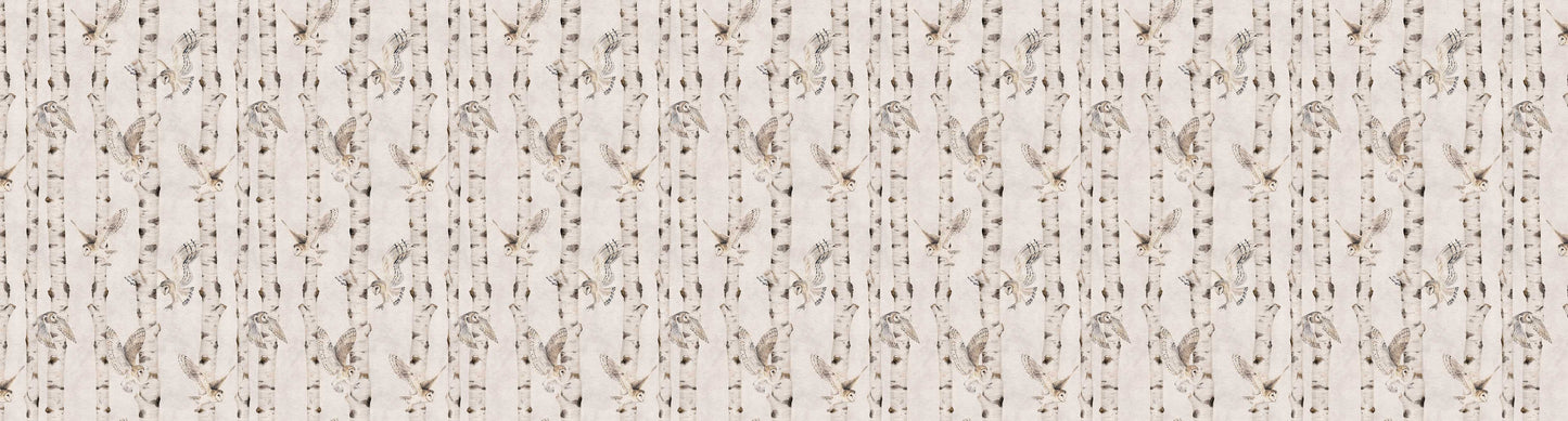 Birch and Owls - Beige European wallpaper motif design for kids room — Artehub Egypt