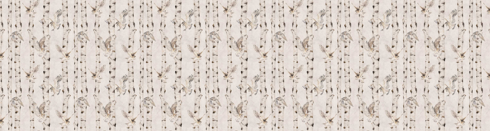 Birch and Owls - Beige European wallpaper motif design for kids room — Artehub Egypt