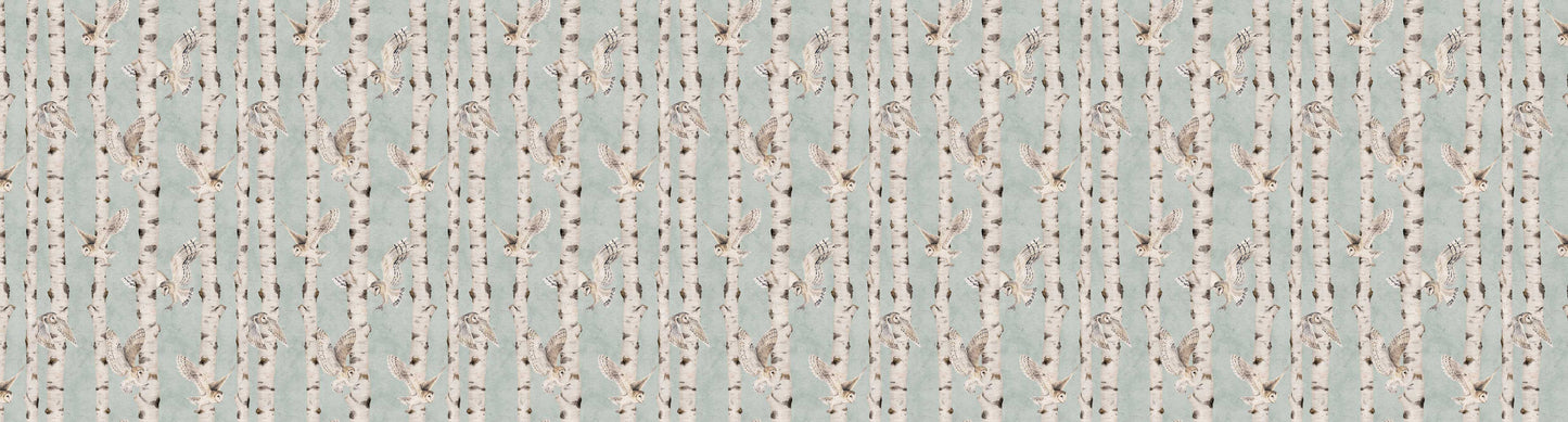 Birch and Owls - Blue European wallpaper motif design for kids room — Artehub Egypt