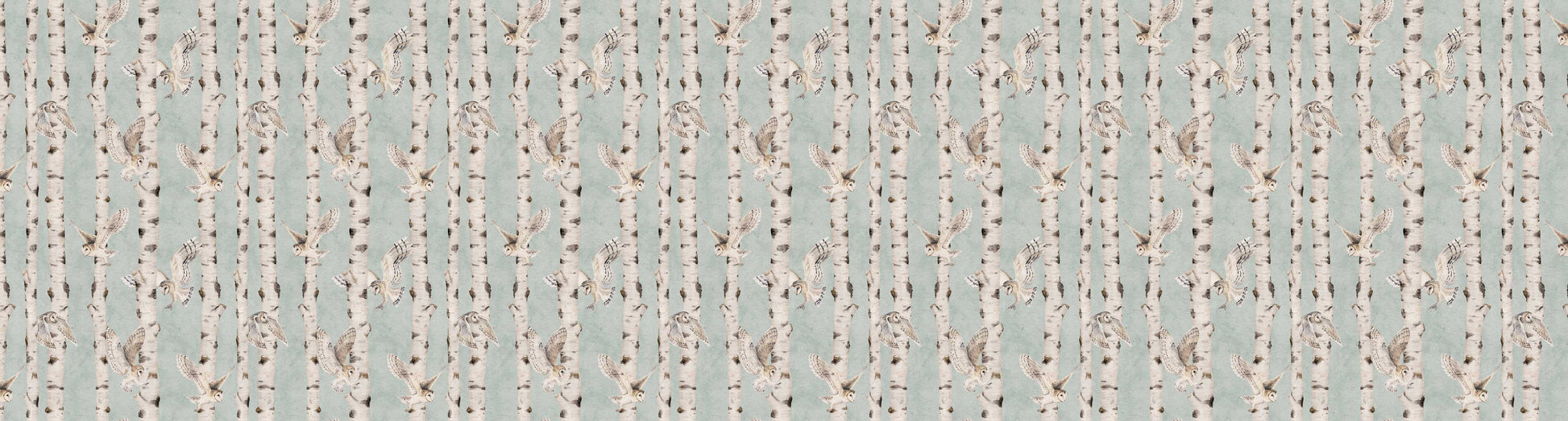 Birch and Owls - Blue European wallpaper motif design for kids room — Artehub Egypt