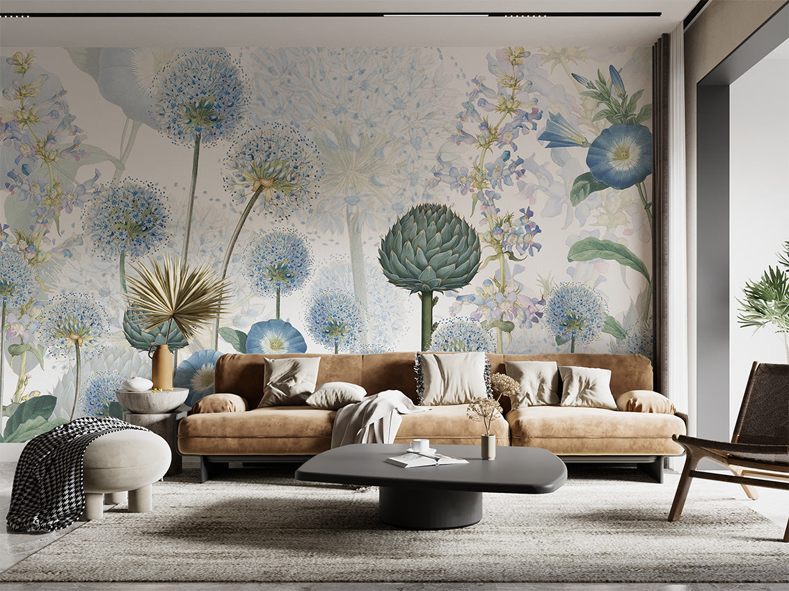 Blue Wild Meadow luxury wallpaper interior room:livingroom — Artehub Egypt