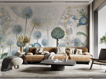 Blue Wild Meadow luxury wallpaper interior room:livingroom — Artehub Egypt