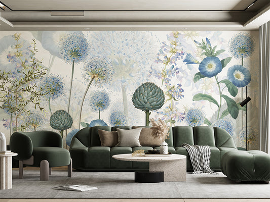 Blue Wild Meadow luxury wallpaper interior room:livingroom — Artehub Egypt