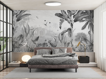 Botanical Beauty - B W luxury wallpaper interior room:bedroom — Artehub Egypt