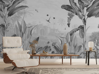 Botanical Beauty - B W luxury wallpaper interior room:livingroom — Artehub Egypt
