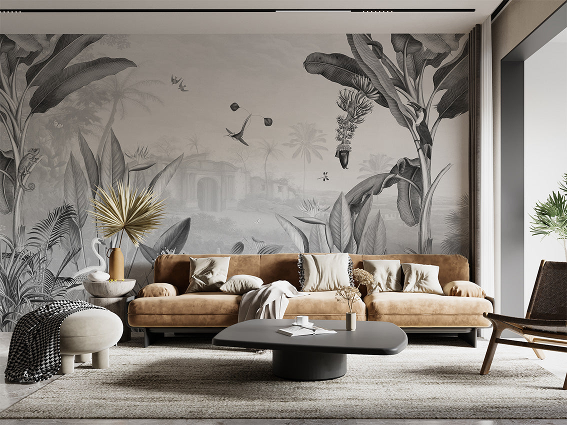 Botanical Beauty - B W luxury wallpaper interior room:livingroom — Artehub Egypt