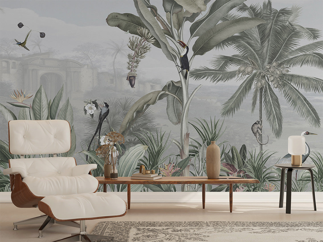 Botanical Beauty - Panorama luxury wallpaper interior room:livingroom — Artehub Egypt