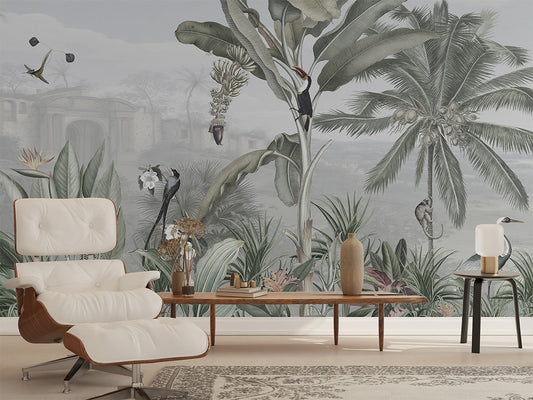 Botanical Beauty - Panorama luxury wallpaper interior room:livingroom — Artehub Egypt