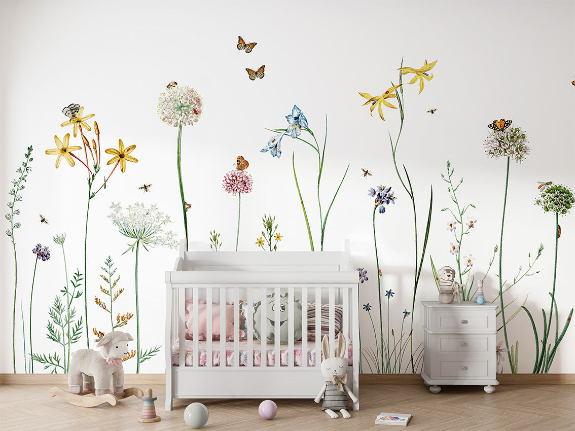 Butterfly Garden luxury wallpaper in kids room interior — Artehub Egypt