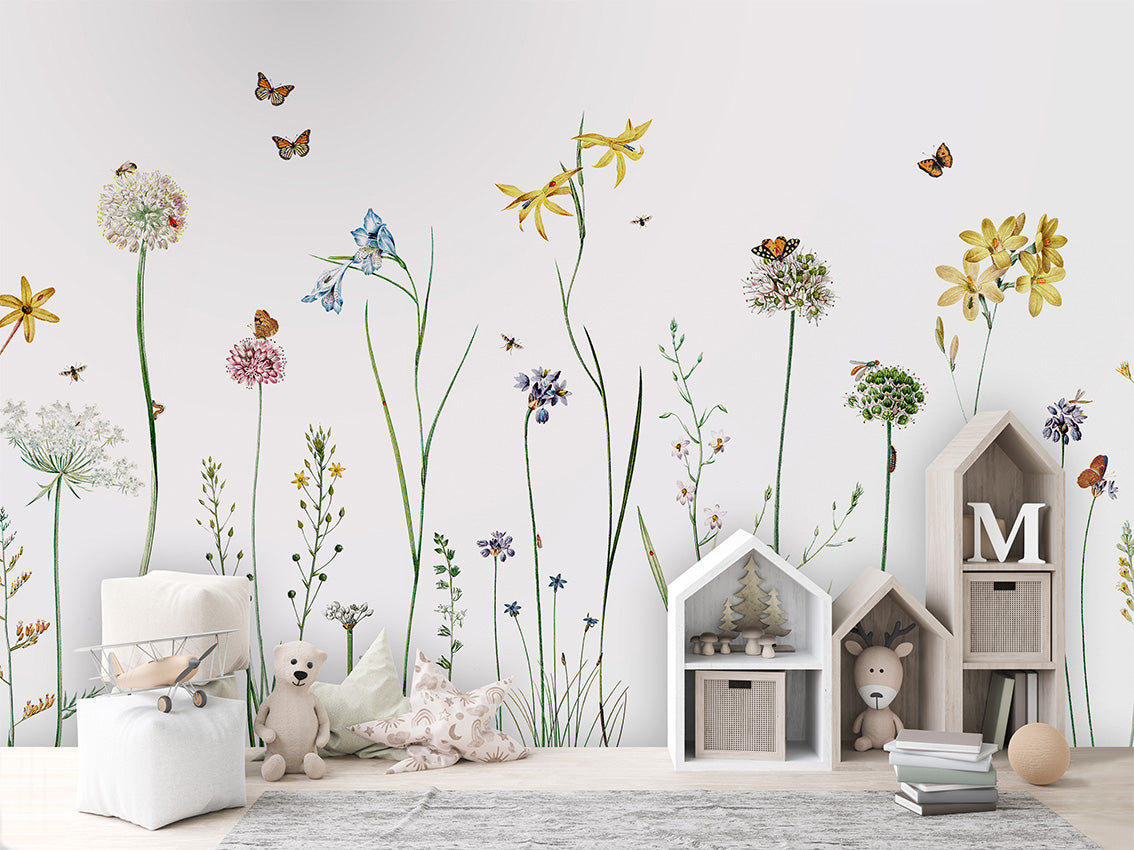 Butterfly Garden luxury wallpaper in kids room interior — Artehub Egypt