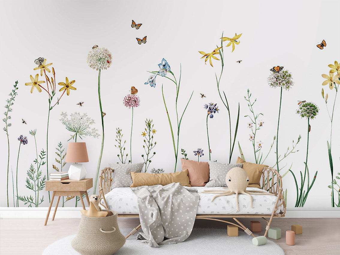 Butterfly Garden luxury wallpaper in kids room interior — Artehub Egypt