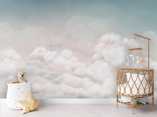 Calming Clouds - blue kids room wallpaper interior — premium wallpaper by Artehub Egypt