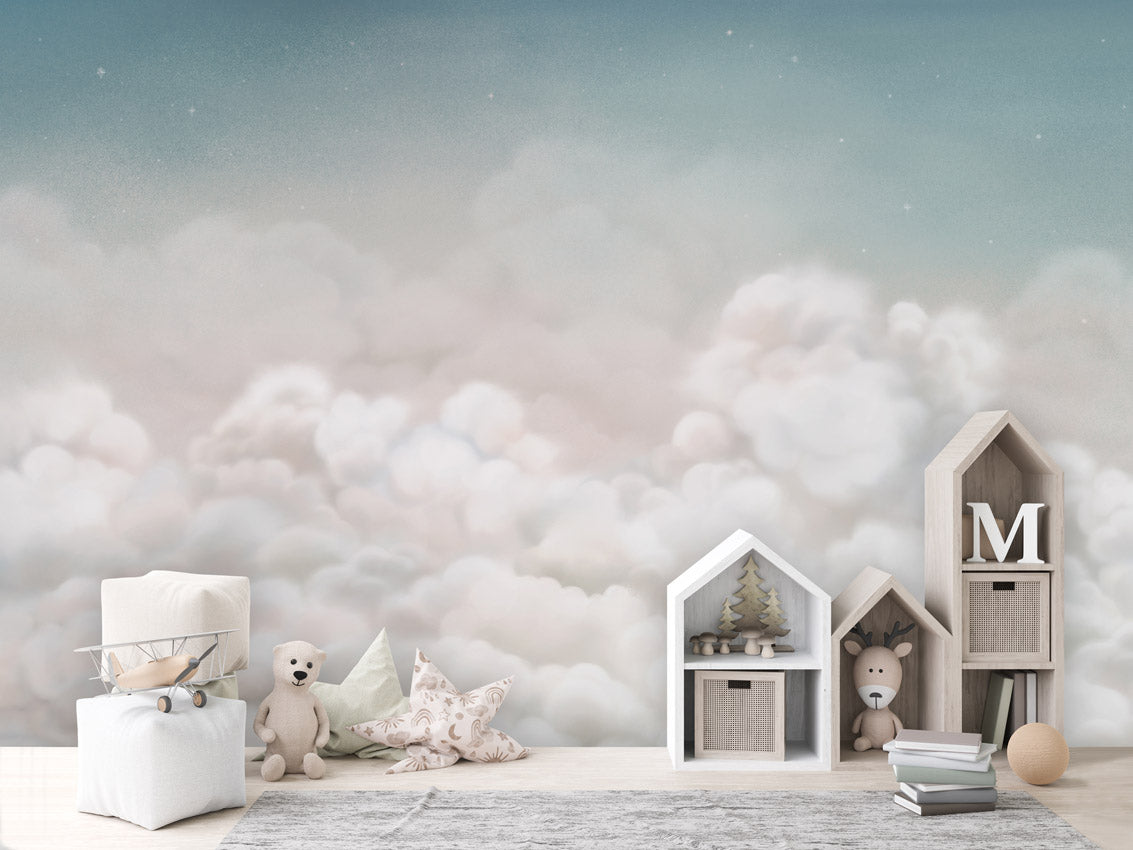Calming Clouds - blue kids room wallpaper interior — premium wallpaper by Artehub Egypt