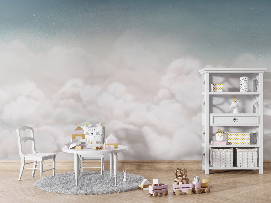 Calming Clouds - blue kids room wallpaper interior — premium wallpaper by Artehub Egypt