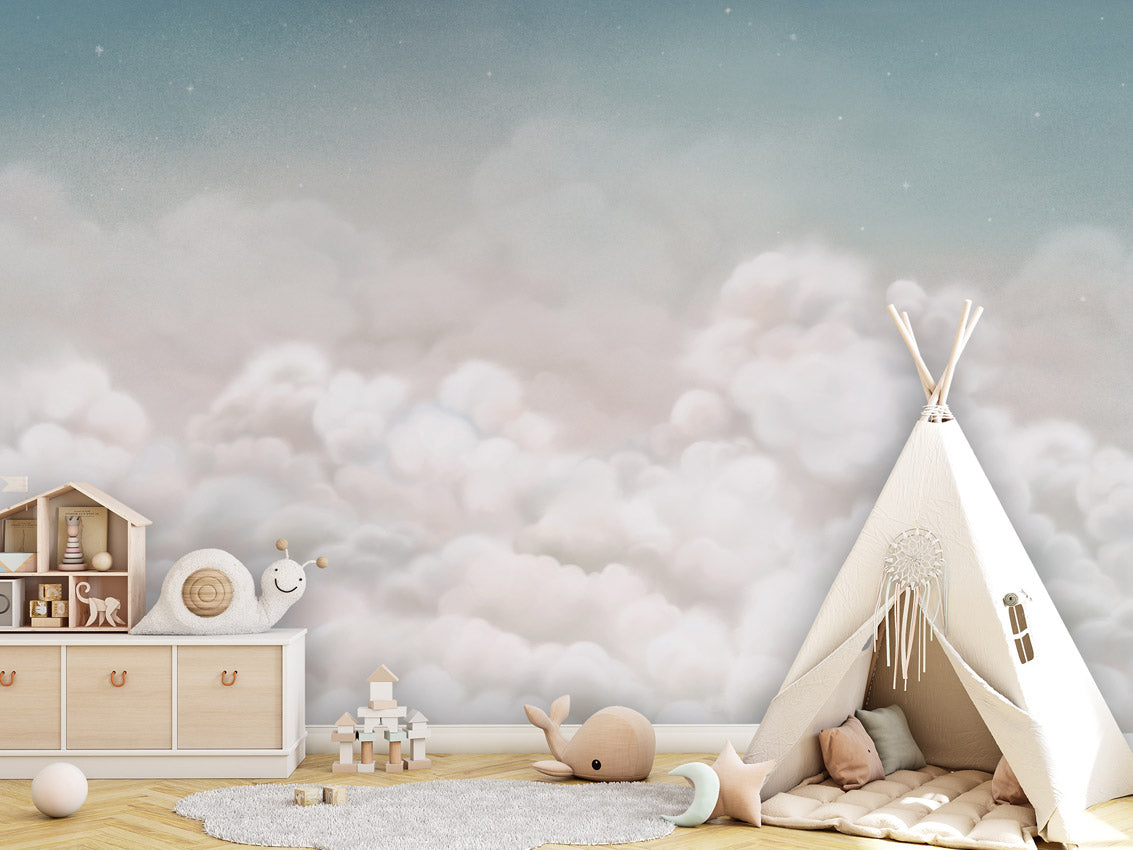 Calming Clouds - blue kids room wallpaper interior — premium wallpaper by Artehub Egypt