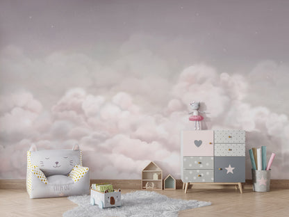 Calming Clouds - pink kids room wallpaper interior — premium wallpaper by Artehub Egypt