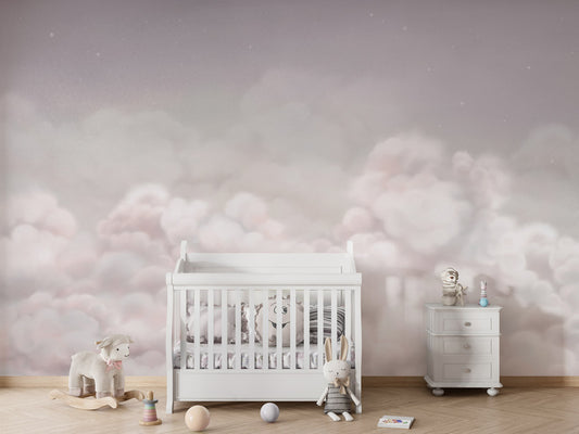 Calming Clouds - pink kids room wallpaper interior — premium wallpaper by Artehub Egypt