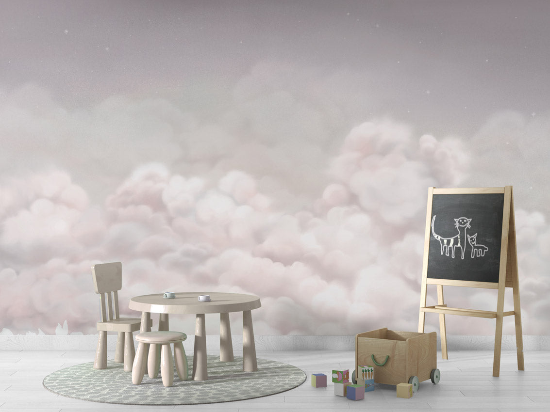 Calming Clouds - pink kids room wallpaper interior — premium wallpaper by Artehub Egypt