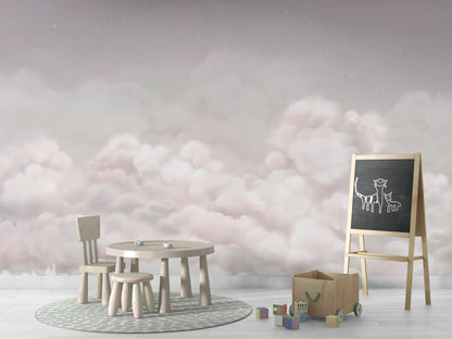 Calming Clouds - pink kids room wallpaper interior — premium wallpaper by Artehub Egypt
